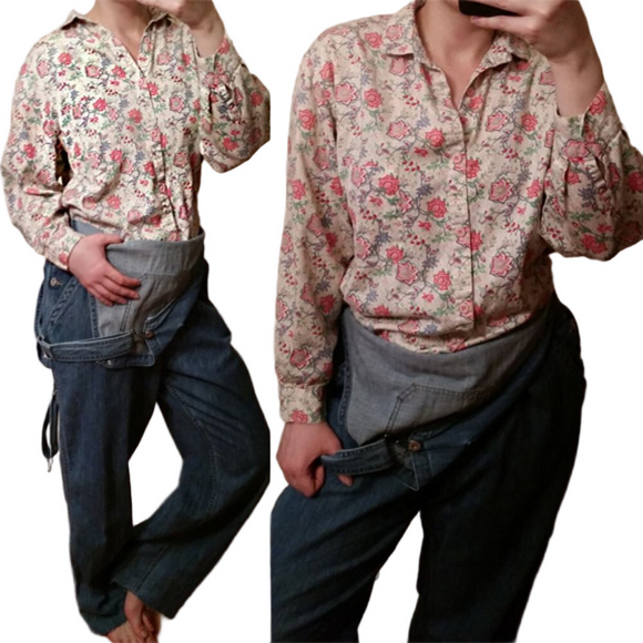 Vintage Tops - Vintage country cottage boho pastel button shirt M